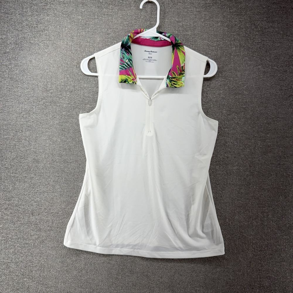 Tommy‎ Bahama 1/4 Zip Golf Polo Top Women Size Medium White Sleeveless